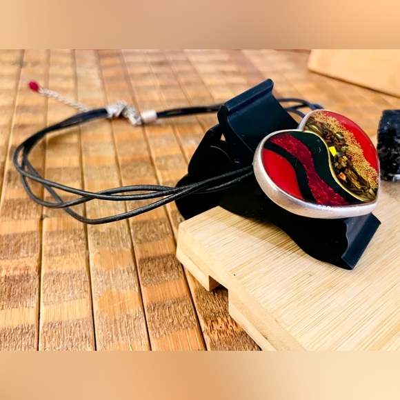 Chicos Red & Black Multi Strand Silver Heart Pendant Necklaces + Dangle Earrings - Picture 4 of 14